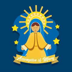 Assumption of Mary day vector illustration greeting card, Virgin Mary wallpaper, Poster, August 15, Important day