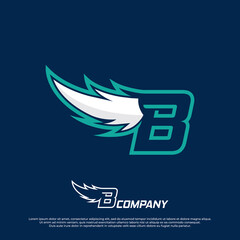 Wings logo with letter B illustration design, Wings badges esport logo with simple style.