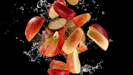 Fototapete - Freeze motion of sliced appless in water splash.