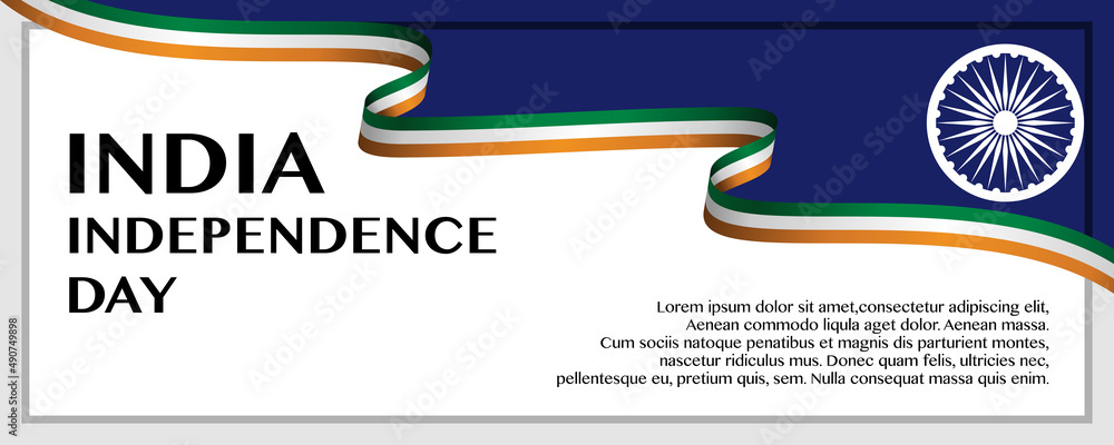 India Independence Day. Waving ribbon with Flag of India, Template for ...