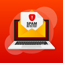 Red Spam Detected Icon. Phishing Scam. Hacking Concept. Cyber Security Concept. Alert Message