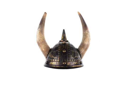horned scandinavian helmet isolated on white background