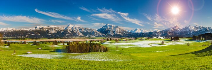 Poster - panoramic landscape in Bavaria with mountain range and lake