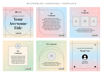Wall Mural - Microblog carousel slides template for instagram or social media. Six pages with aesthetic gradient pastel colors background