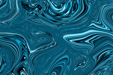  Blue waves marble texture. Precious metal flow image. Liquid surface artwork. 3d illustration