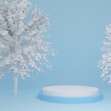 Fototapeta Przestrzenne - cylinder Product Stand in blue room ,Studio Scene For Product ,minimal design,3D rendering	