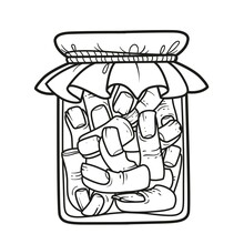 Alchemical Ingredient Severed Fingers Preserved In An Embalming Liquid In A Jar Outlined For Coloring Page On White Background