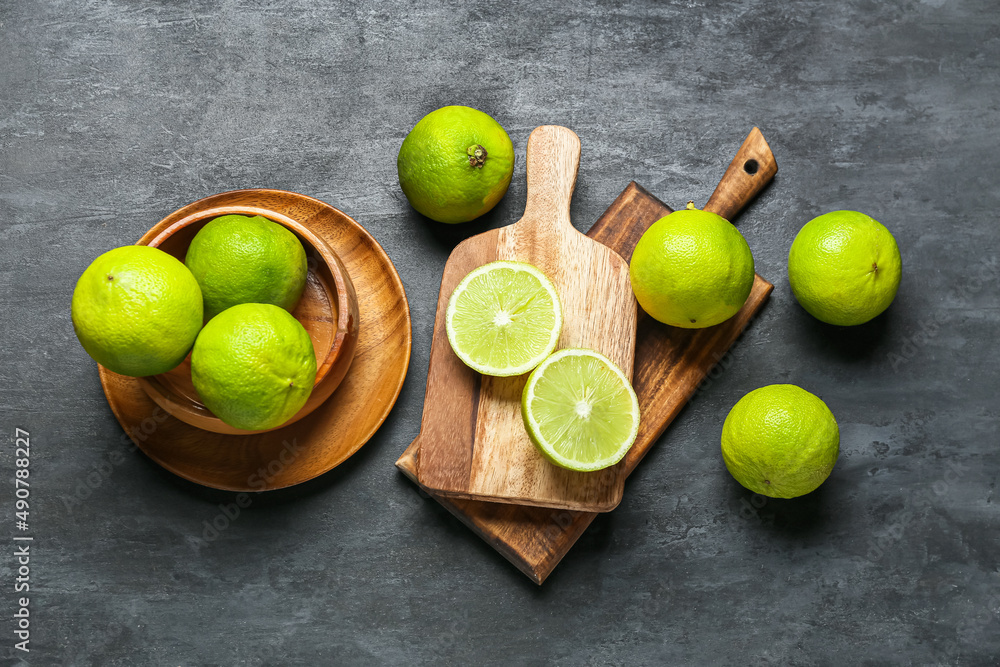 Composition with ripe bergamot fruits on dark background