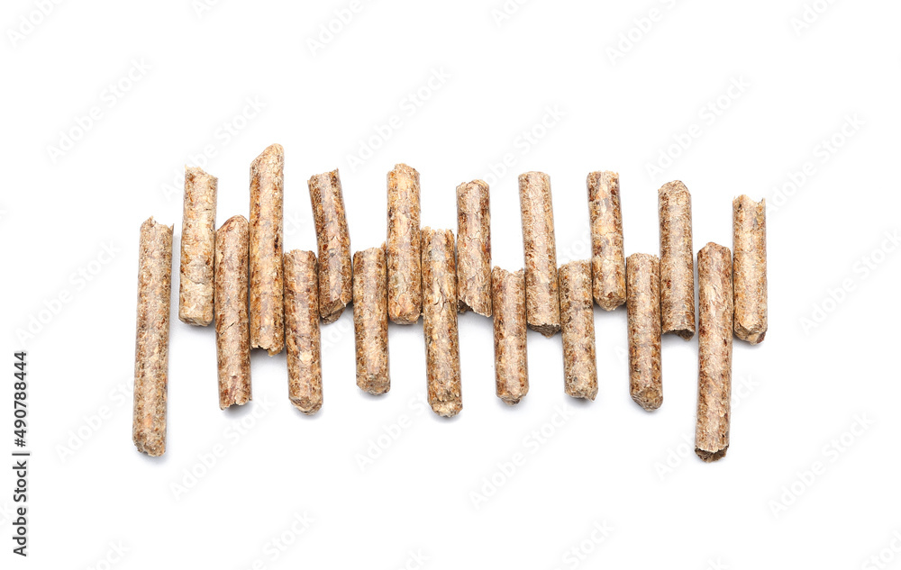 Wood pellets on white background