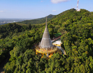 Poster - Aerial drone view of Phra Maha Chedi Tripob Trimongkol pagoda in Kho Hong, Thailand