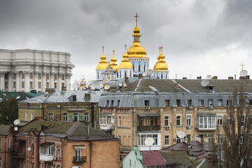 Wall Mural - View to the the central part of Kyiv. St. Michael's Golden Domed Cathedral and Ministry of Foreign Affairs of Ukraine.