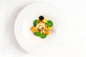 Poster - Top view of the frog legs with the Blanquette de Veau in the white plate