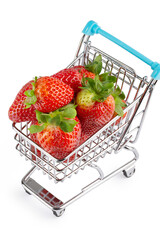 Sticker - Fresh strawberries in a cart isolated on a white background