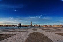 Scenic View Of St Mark's Square With Beautiful Sights In Venice, Italy On Blue Sky Background