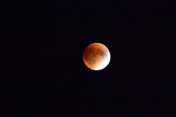 Poster - Super full blood moon with total lunar eclipse on dark sky