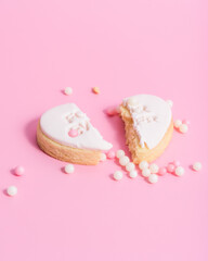 Sticker - Closeup of heart-shaped Valentine's day cookies on a pink background