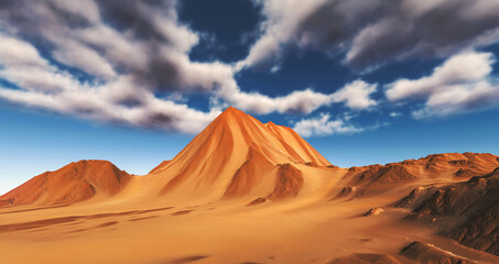 Canvas Print - Desert landscape with cloudy sky on the background