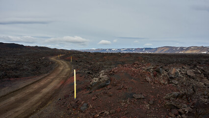 Canvas Print - Beautiful shot of a pathway in the middle of a rocky land in Askja, Iceland