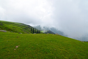 Sticker - Scenic view of the green Tolipeer Meadows under the cloudy sky, Pakistan