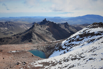 Wall Mural - Scenic view of Lake Michaelson resting under the point of the mount Kenya partially covered by snow