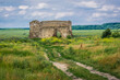 Ruins of castle tower in Zhvanets village in Khmelnytskyi region in Ukraine