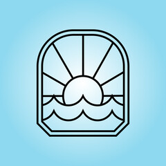 Poster - Ocean Sun Wave badge Logo line art Design illustration