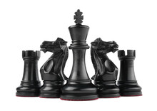Set Of Black Chess Pieces On White Background