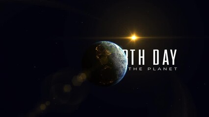 Wall Mural - earth day with sunrise and shadow on the earth rotate in star space universe. world realistic atmosp
