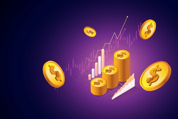 Wall Mural - Business investment financial growth stock market graph stack of coins.