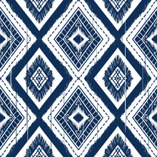 Navy Indigo Blue Diamond On White Background. Geometric Ethnic Oriental Pattern Traditional Design For ,carpet,wallpaper,clothing,wrapping,Batik,fabric, Illustration Embroidery Style