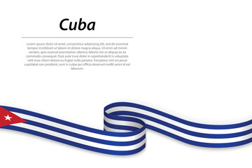 Wall Mural - Waving ribbon or banner with flag of Cuba