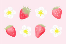Vector Background With A Set Of Strawberries And Flowers For Banners, Cards, Flyers, Social Media Wallpapers, Etc.