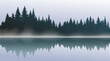 Vector green dark forest background texture, silhouette of coniferous forest, vector. Season trees by the lake, reflection in the water spruce, fir. Horizontal landscape. 