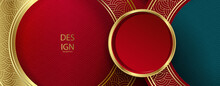 Red Texture Illustration With Round Frame With Golden Color Pattern