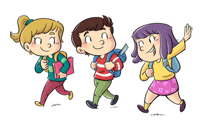 Wall Mural - Illustration of children going to school with their backpacks