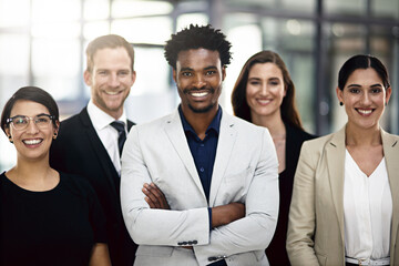 Sticker - Weve got you covered. Cropped portrait of a group of businesspeople standing in the office.