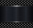 Black brushed metal texture with diamond metallic pattern, 3D steel plate technology vector illustration.