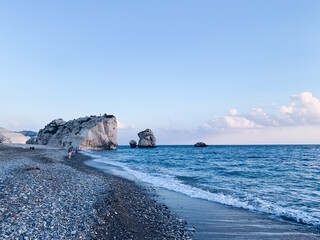 Rocky sea coastline, blue sea, seascape