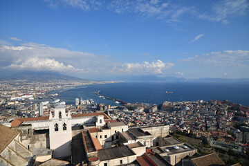 View of the city of Naples from the terrace of Castel Sant'Elmo, Italy.