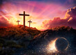 © Romolo Tavani - Resurrection - Crosses And Empty Tomb With Crucifixion At Sunrise And Abstract Defocused Lights