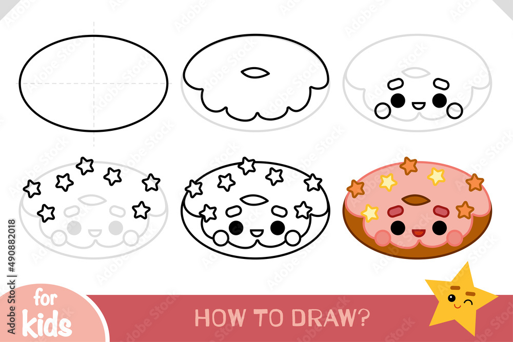 How to draw donut for children. Step by step drawing tutorial Stock ...