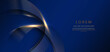 © Pramote - Abstract luxury golden lines curved overlapping on dark blue background. Template premium award design.