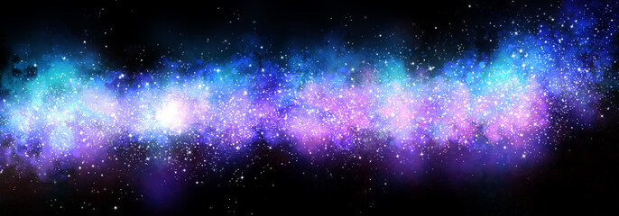 Space background with realistic nebula and lots of shining stars. Infinite universe and starry night. Colorful cosmos with stardust and the Milky Way. 
