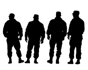 Sticker - People is wearing a police uniform. Isolated silhouette on white background