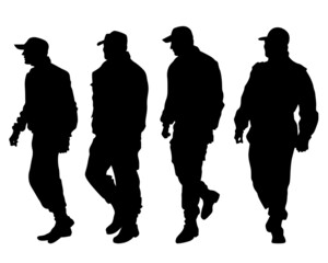 Canvas Print - People is wearing a police uniform. Isolated silhouette on white background