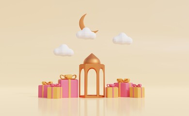 Wall Mural - Ramadan Kareem 3d illustration with copy space.Traditional religious symbol