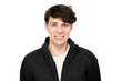 © Мар'ян Філь - Portrait of a happy teenager boy 15-17 years old with dark hair and a dark sports jacket on a white background, a boy is smiling, charismatic appearance, isolated