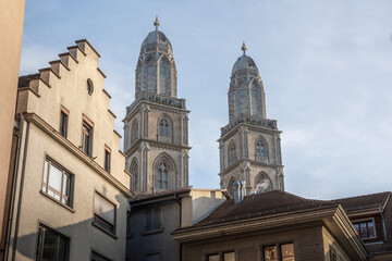 Wall Mural - Grossmunster Church Towers - Zurich, Switzerland