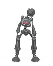 Funny Robot Cartoon Is In Shut Down Pose