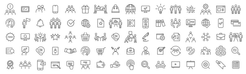 teamwork and business line icons collection. big ui icon set. thin outline icons pack. vector illust